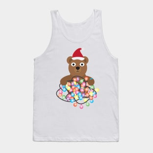 Cute Cartoon Bear with Santa Hat and Colorful Light Bunting Tank Top